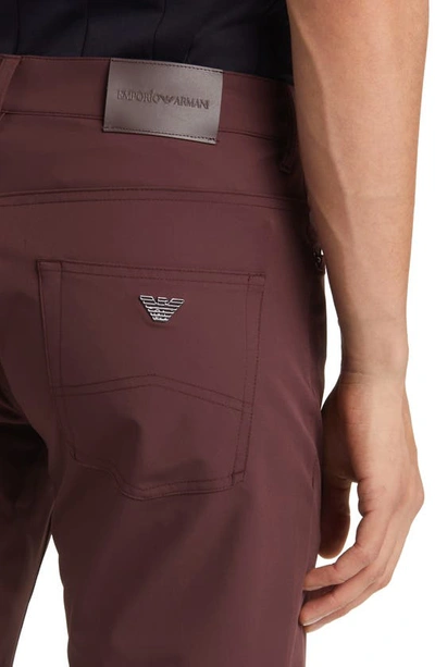 Shop Emporio Armani Tech Stretch 5-pocket Pants In Burgundy