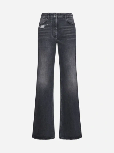 Shop Givenchy Flared Wide Leg Jeans In Black