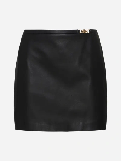 Shop Versace Leather Miniskirt In Black