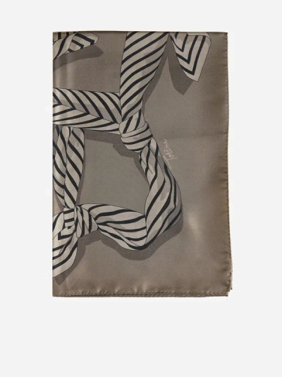 Shop Totême Knotted Monogram Silk Stole In Brown