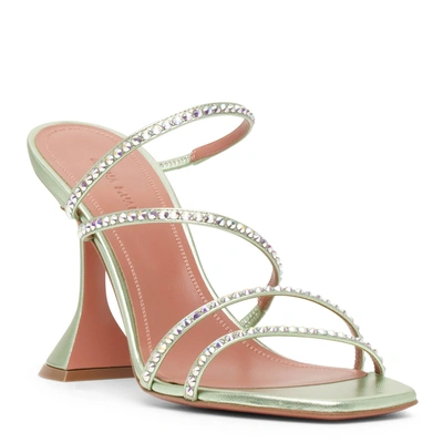 Shop Amina Muaddi Naima 95 Mint Crystal Sandals