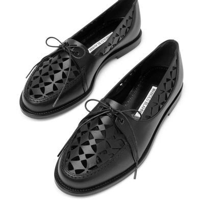 Shop Manolo Blahnik Delirium Black Laser Cut Leather Loafer