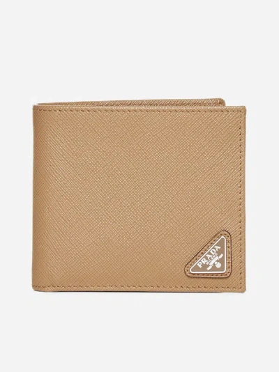 Shop Prada Saffiano Leather Bifold Wallet In Caramel
