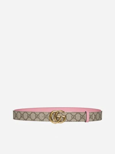 Shop Gucci Gg Marmont Canvas And Leather Belt In Beige,ebony,pink