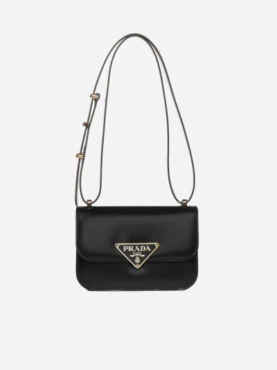 Shop Prada Embleme Leather Bag In Black