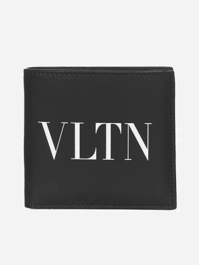 Shop Valentino Vltn Leather Billfold Wallet In Black,white