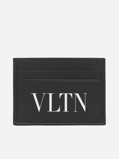 Shop Valentino Vltn Leather Card Holder In Black,white