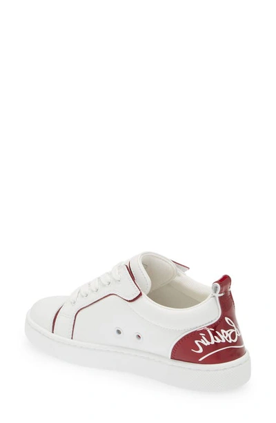 Shop Christian Louboutin Kids' Funnyto Calfskin & Patent Leather Sneaker In Bianco/ Loubi/loubi