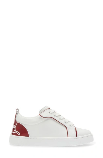 Shop Christian Louboutin Kids' Funnyto Calfskin & Patent Leather Sneaker In Bianco/ Loubi/loubi