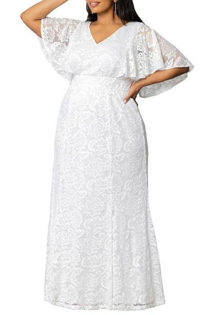 Shop Kiyonna Clarissa Flutter Sleeve Lace Wedding Gown In Pearl