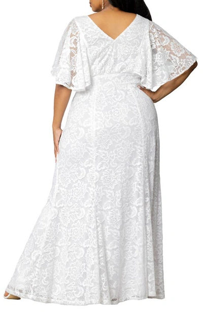 Shop Kiyonna Clarissa Flutter Sleeve Lace Wedding Gown In Pearl