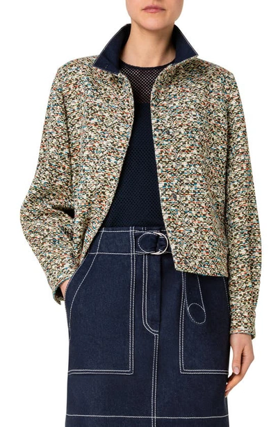 Shop Akris Punto Tweed & Denim Jacket In Deep Ocean-multicolor