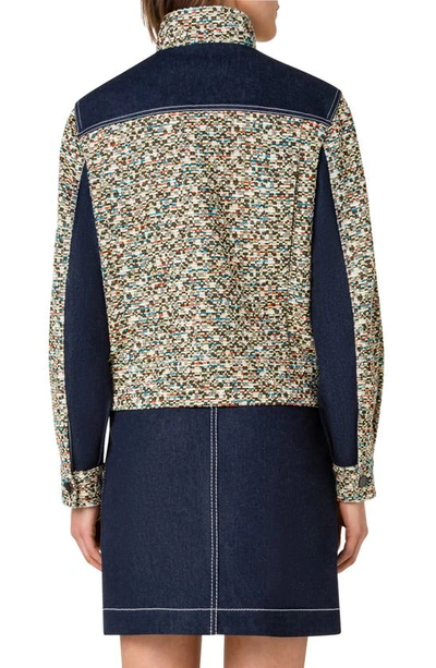 Shop Akris Punto Tweed & Denim Jacket In Deep Ocean-multicolor