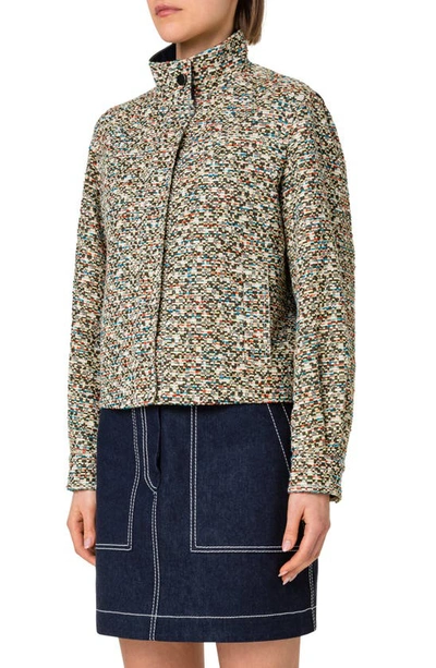 Shop Akris Punto Tweed & Denim Jacket In Deep Ocean-multicolor