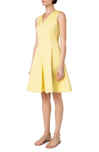 Shop Akris Punto Sleeveless Stretch Cotton Fit & Flare Dress In Canary