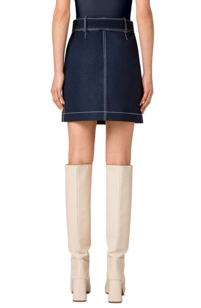 Shop Akris Punto Topstitched Denim Skirt In Deep Ocean