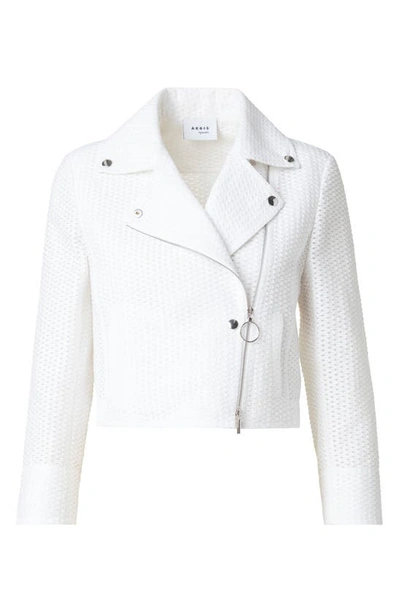 Shop Akris Punto Cotton Blend Mesh Moto Jacket In White