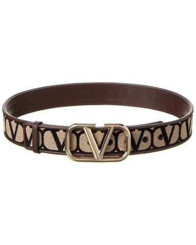 Shop Valentino Vlogo 40mm Reversible Toile Iconographe Canvas & Leather Belt In Brown