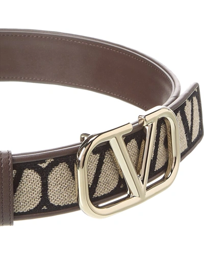 Shop Valentino Vlogo 40mm Reversible Toile Iconographe Canvas & Leather Belt In Brown