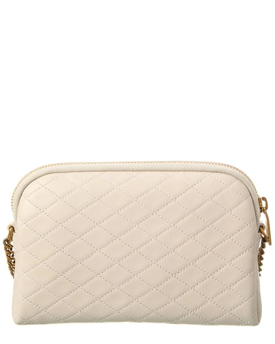 Shop Saint Laurent Gaby Zipped Quilted Leather Crossbody In White
