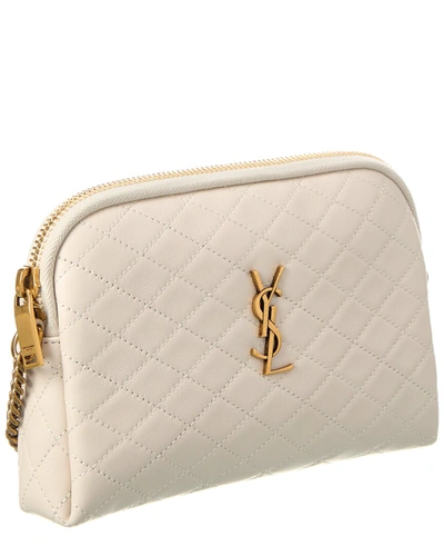 Shop Saint Laurent Gaby Zipped Quilted Leather Crossbody In White