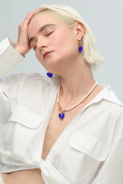 Shop Classicharms Esmée Blue Glaze Heart Pendant Pearl Necklace