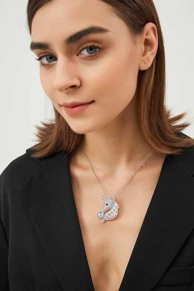 Classicharms Silver Pavé Unicorn Brooch In Silver