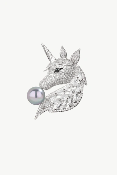 Classicharms Silver Pavé Unicorn Brooch In Silver