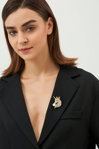Shop Classicharms Gold Pavé Unicorn Brooch In Silver