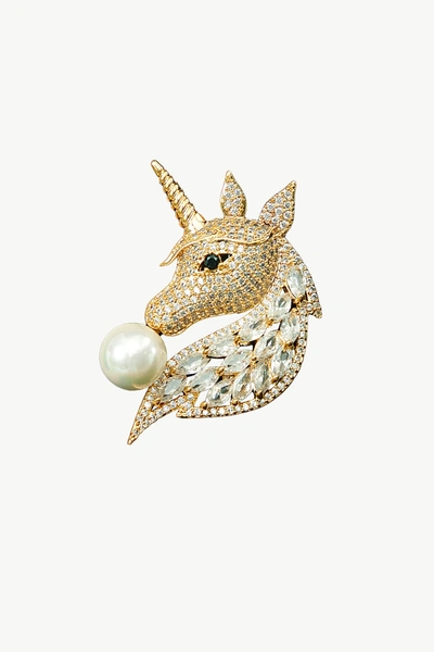 Shop Classicharms Gold Pavé Unicorn Brooch In Silver