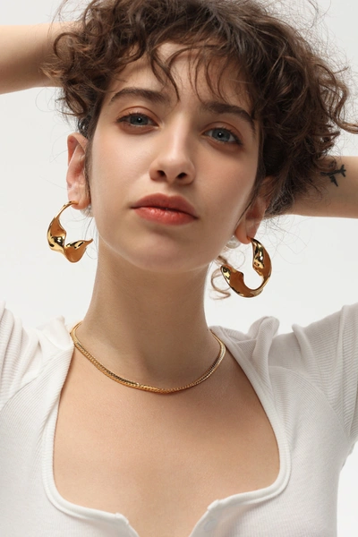 Shop Classicharms Golden Chunky Wave Hoop Earrings In Silver