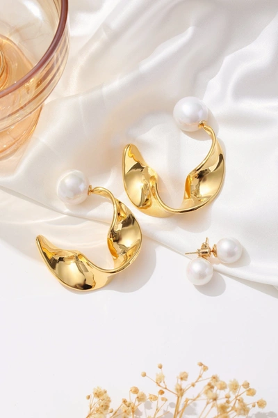 Shop Classicharms Golden Chunky Wave Hoop Earrings In Silver