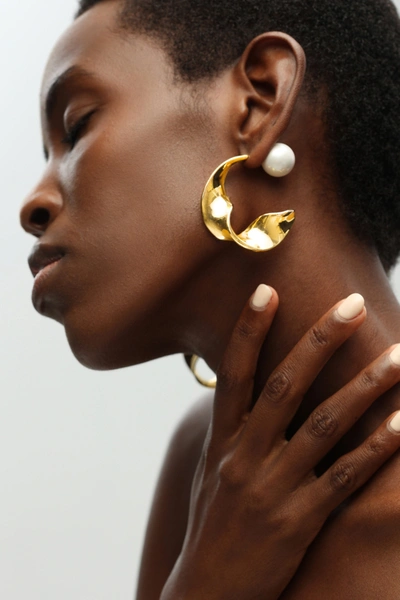Shop Classicharms Golden Chunky Wave Hoop Earrings In Silver