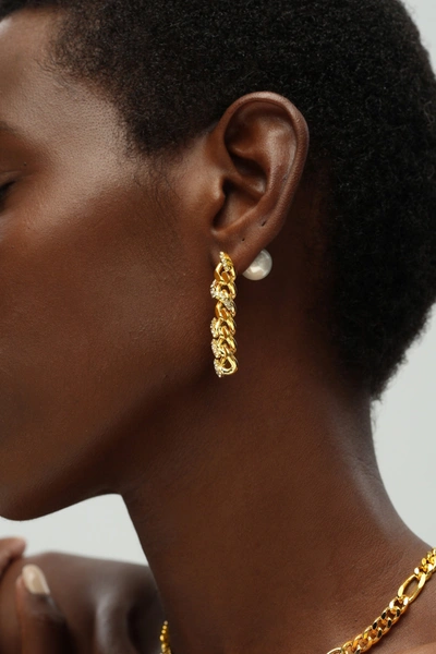 Shop Classicharms Rhinestone Golden Chain Earrings In Silver