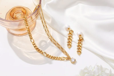 Shop Classicharms Rhinestone Golden Chain Earrings In Silver