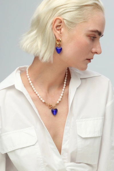 Classicharms Women's Esmée Blue Glaze Heart Dangle Earrings In Blue