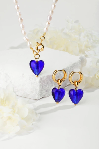 Classicharms Women's Esmée Blue Glaze Heart Dangle Earrings In Blue