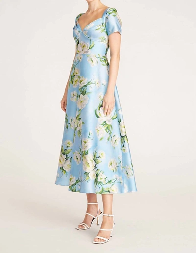 Shop Theia Anisa Mikado Tea Length Dress In Chantilly Rose In Multi