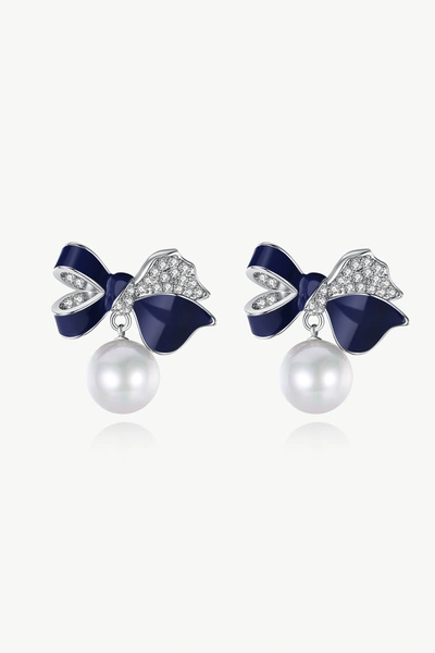 Classicharms Blue Enamel Butterfly Imitation Pearl Dangle Earrings In Blue