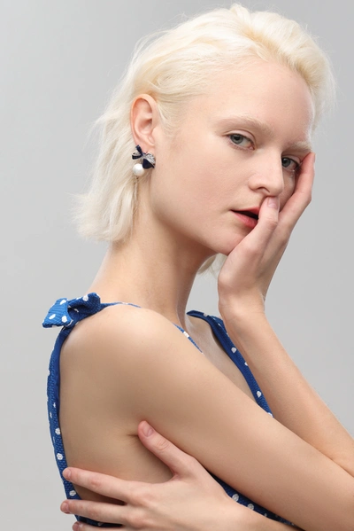 Classicharms Blue Enamel Butterfly Imitation Pearl Dangle Earrings In Blue