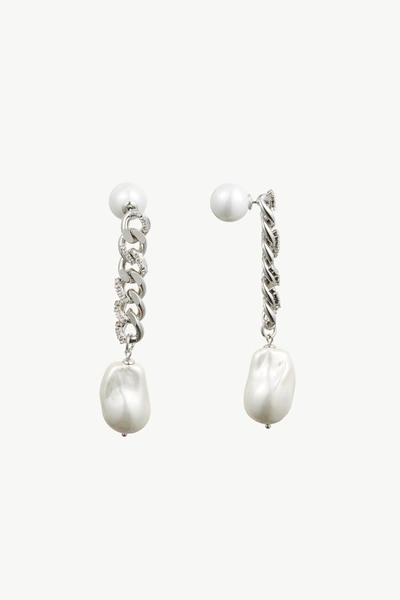 Classicharms Silver Chain Baroque Pearl Drop Earrings In Grey