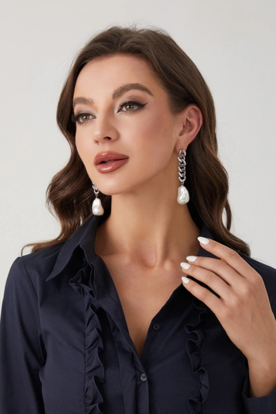Classicharms Baroque Pearl Chain Drop Earrings In Silver