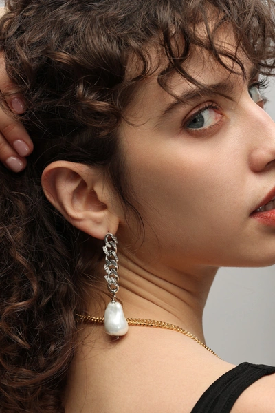 Classicharms Baroque Pearl Chain Drop Earrings In Silver