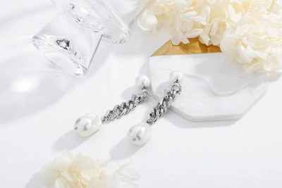Classicharms Baroque Pearl Chain Drop Earrings In Silver