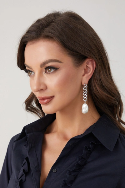 Classicharms Baroque Pearl Chain Drop Earrings In Silver