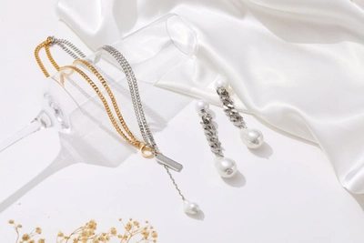Classicharms Baroque Pearl Chain Drop Earrings In Silver