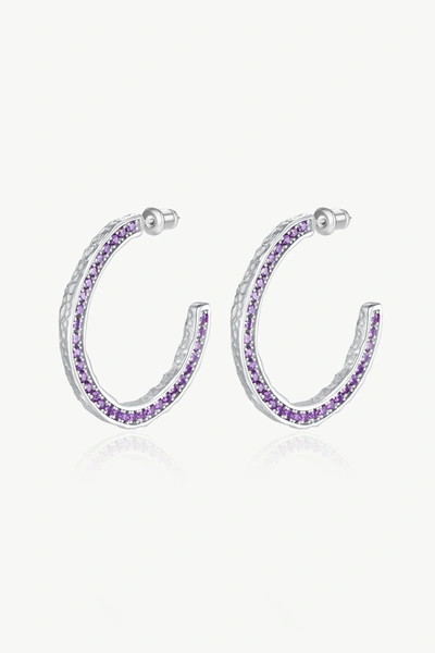 Shop Classicharms Silver Zirconia Molten C Hoop Earrings In Purple