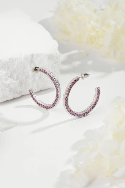 Shop Classicharms Silver Zirconia Molten C Hoop Earrings In Purple