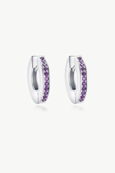 Shop Classicharms Purple Cubic Zirconia Hoop Earrings In Silver