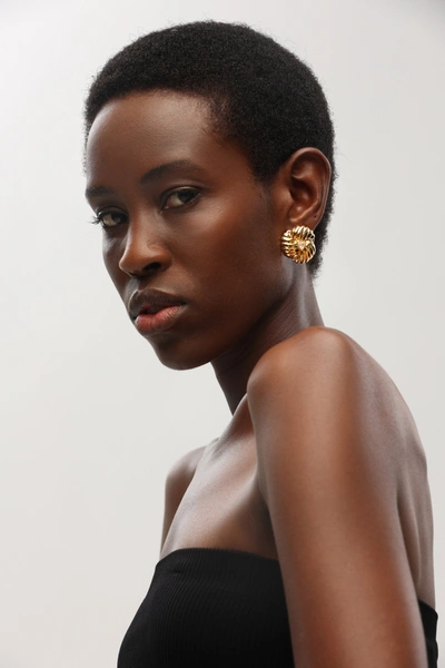 Classicharms Gold Clover Designed Stud Earrings In Gold
